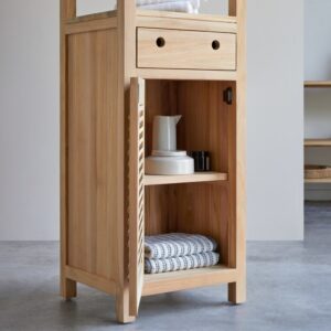 wohnli-moebel-suche-M22007884-1 Hochschrank aus massivem Teakholz 47x190x40cm Holz Beige Tikamoon Möbel Badezimmermöbel Bad-Hochschränke