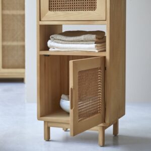 Niedriger Schrank aus massiver Ulme und Rattangeflecht 45x111x35cm Holz Braun Tikamoon Möbel Badezimmermöbel Bad-Hochschränke