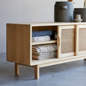 TV-Schrank aus Ulmenholz und Rattangeflecht Luis 140 cm 140x52x35cm Holz Beige Tikamoon Möbel Wohnzimmermöbel TV-Möbel