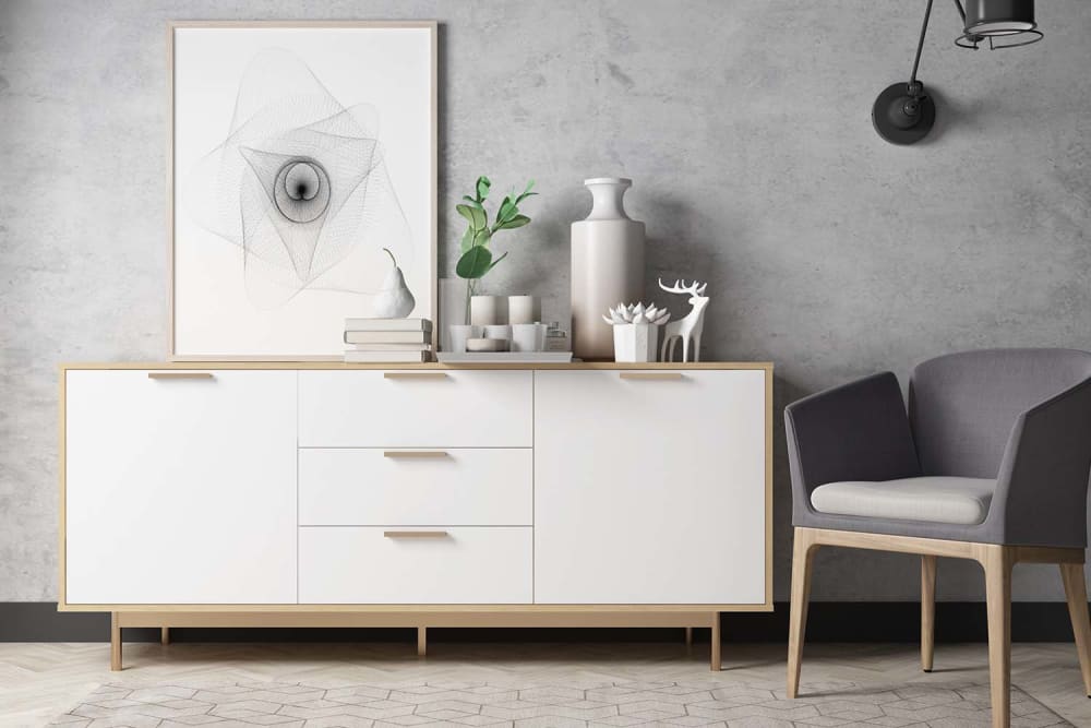 wohnli-moebel-suche-M22009812-1 Weißes Sideboard im skandinavischen Stil und Naturholz 175x80x41cm Metall Weiß Concept Usine Möbel Esszimmermöbel Sideboards, Highboards & niedrige Anrichten