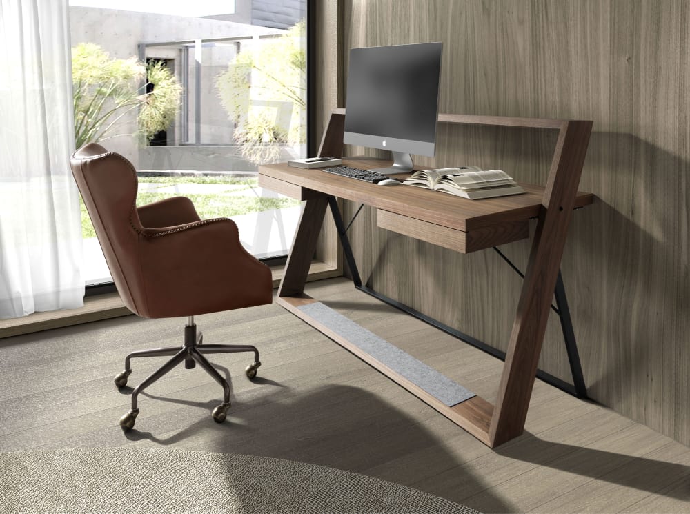 wohnli-moebel-suche-M22010235-1 Schreibtisch in Walnussholz und Schwarz 76x105x176cm Holz Braun Angel Cerda Möbel Büromöbel Schreibtische