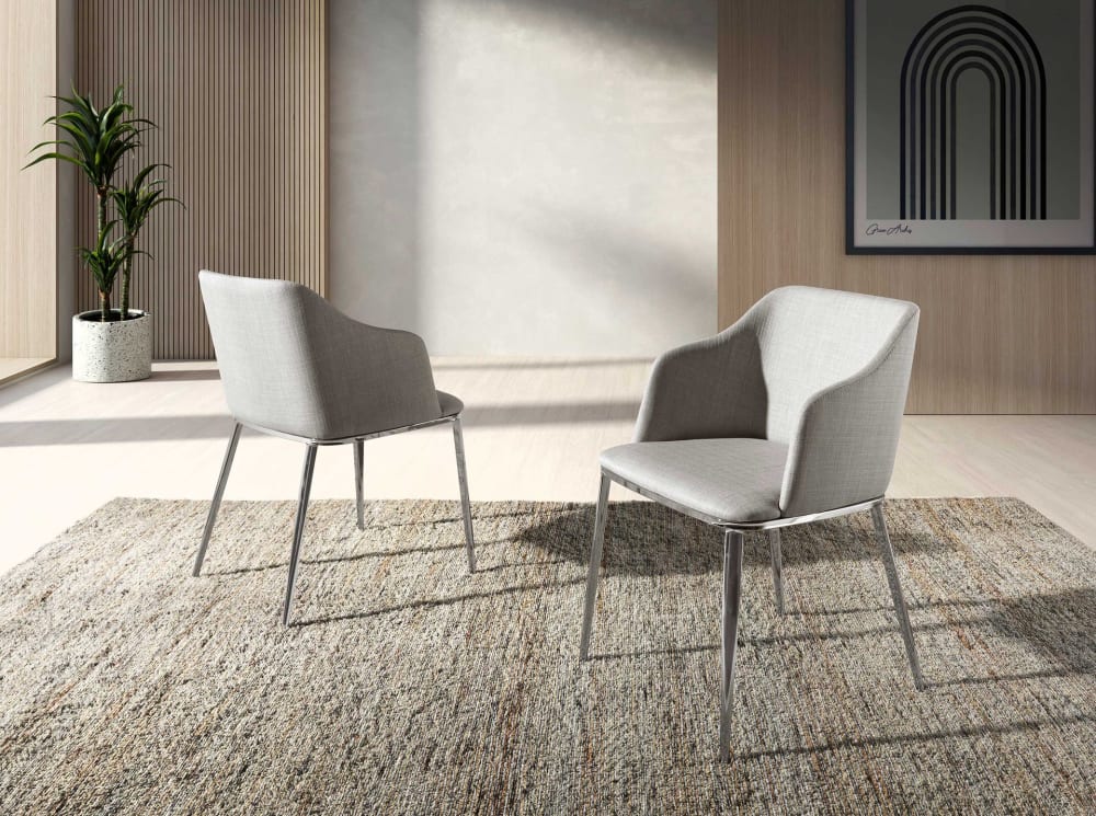 wohnli-moebel-suche-M22010254-1 Stuhl mit Stoffbezug und verchromtem Stahlrahmen 56x79x51cm Stoff Grau Angel Cerda Möbel Esszimmermöbel Stühle