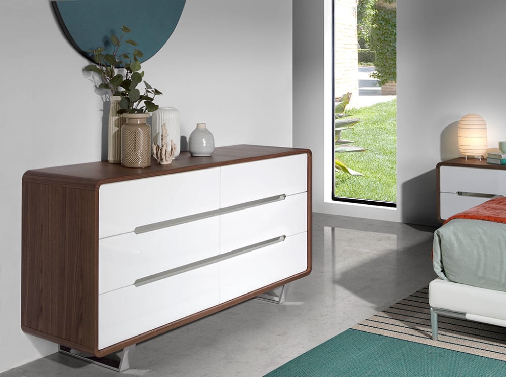 wohnli-moebel-suche-M22010266-1 Kommode aus Walnuss und Weiß 39x70x140cm Holz Braun Angel Cerda Möbel Schlafzimmermöbel Kommoden