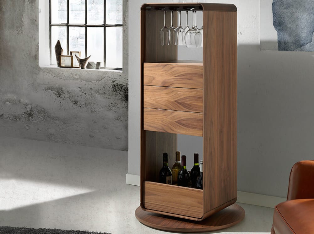 wohnli-moebel-suche-M22010271-1 Drehbarer Barschrank aus Walnussholz 40x128x43cm Holz Braun Angel Cerda Möbel Esszimmermöbel Barmöbel
