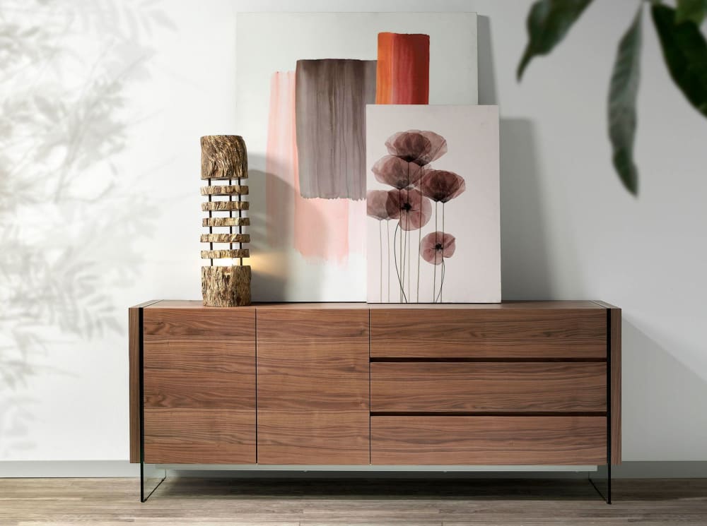 Sideboard aus Walnussholz und Glas 45x75x188cm Holz Braun Angel Cerda Möbel Esszimmermöbel Sideboards, Highboards & niedrige Anrichten