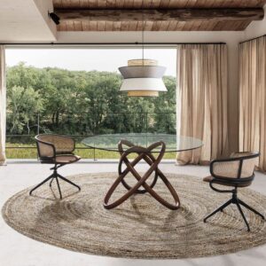 wohnli-moebel-suche-M22010329-1 Runder Esstisch aus Walnussholz 150x75x150cm Glas Braun Angel Cerda Möbel Esszimmermöbel Esstische
