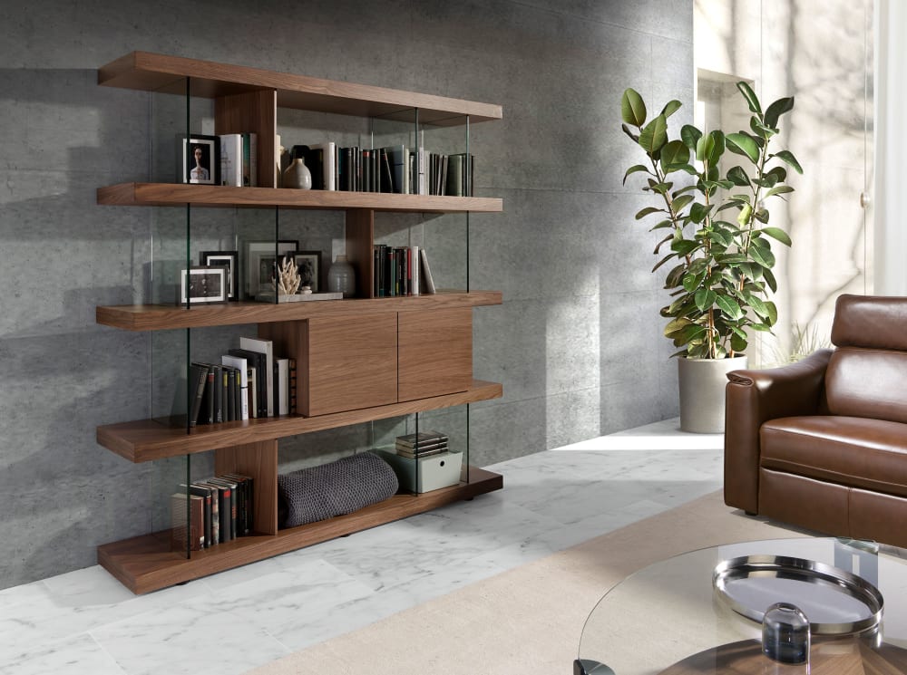 wohnli-moebel-suche-M22010337-1 Bücherregal aus Nussbaum und Glas 38x190x180cm Holz Braun Angel Cerda Möbel Wohnzimmermöbel Regale