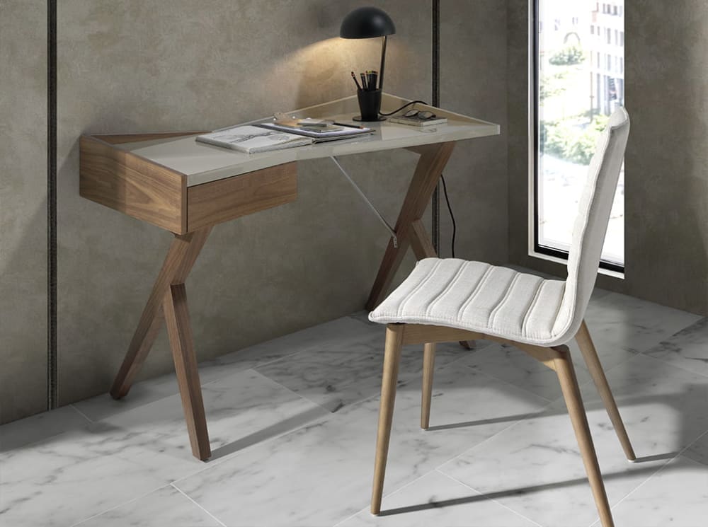 Bürotisch Walnussholz 60x81x120cm Holz Grau Angel Cerda Möbel Büromöbel Schreibtische