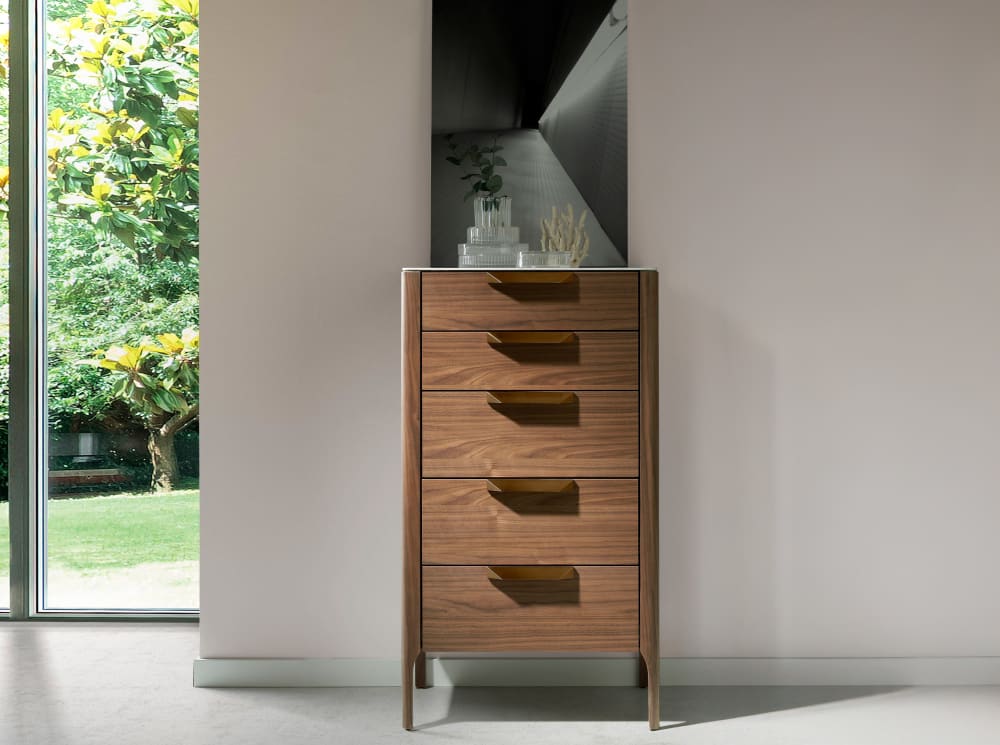 wohnli-moebel-suche-M22010369-1 Schubladenschrank Walnussholz Marmor 45x107x60cm Holz Braun Angel Cerda Möbel Schlafzimmermöbel Aufbewahrungsmöbel