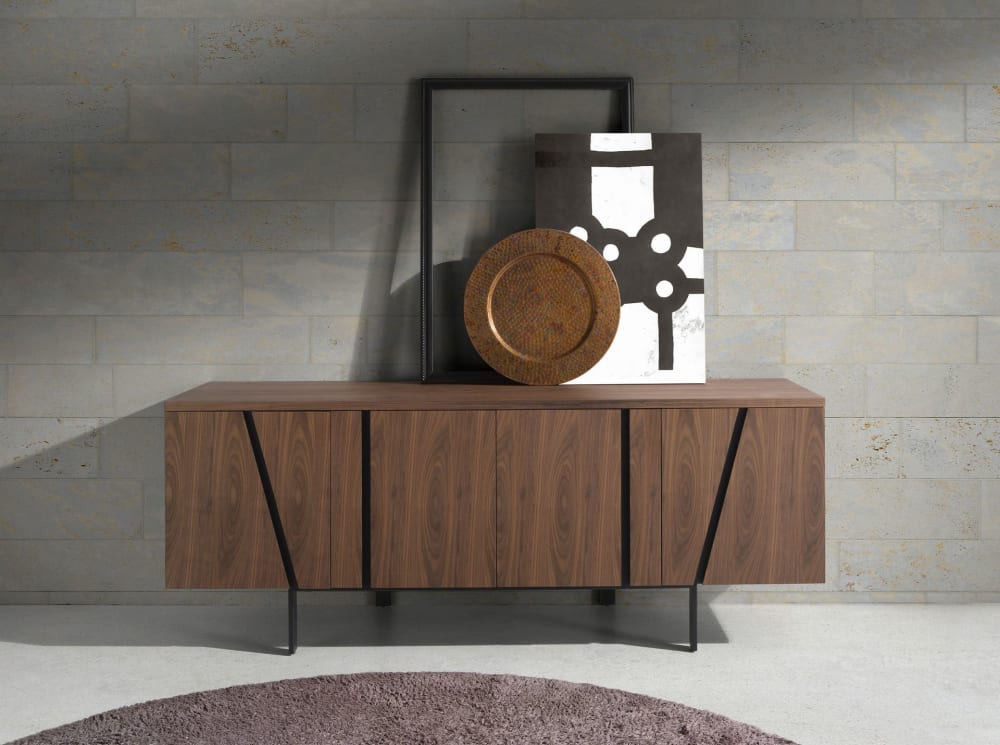 Sideboard aus Walnussholz schwarzem Stahl 50x74x191cm Holz Braun Angel Cerda Möbel Esszimmermöbel Sideboards, Highboards & niedrige Anrichten