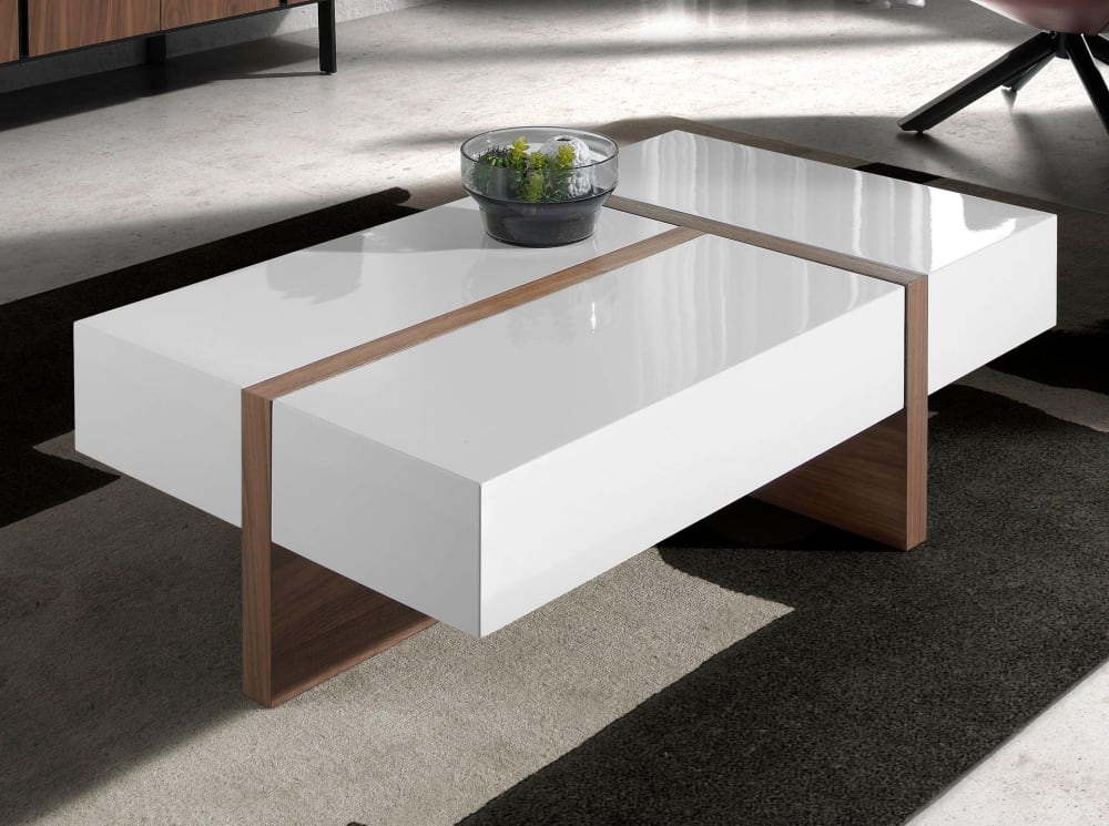 wohnli-moebel-suche-M22010397-1 Couchtisch in Weiß und Walnussholz 70x35x120cm Holz Braun Angel Cerda Möbel Wohnzimmermöbel Couchtische