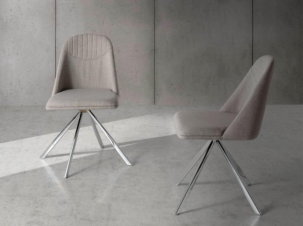 wohnli-moebel-suche-M22013327-1 Drehbarer Esstischstuhl aus Stahl 56x82x47cm Stoff Grau Angel Cerda Möbel Esszimmermöbel Stühle