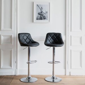2er Set Barhockern aus schwarzem Kunstleder 48x106x46cm PVC und Synthetik Schwarz Happy Garden Möbel Esszimmermöbel Barhocker
