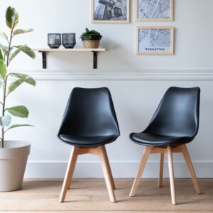 wohnli-moebel-suche-M22014217-1 2er Set Stühle im skandinavischen Stil in Schwarz und Buchenholz 52x81x49cm PP - Polypropylen Schwarz Happy Garden Möbel Esszimmermöbel Stühle