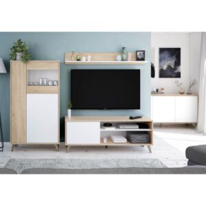 wohnli-moebel-suche-M22014248-1 TV-Möbel mit 2 Nischen und 1 Tür mit seinem Wandregal - L135 cm - Weiß 135x50x40cm Spanplatte Weiß Usinestreet Möbel Wohnzimmermöbel TV-Möbel