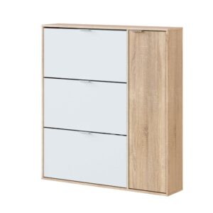 wohnli-moebel-suche-M22016308 Wohnli Möbelsuche - Schuhmöbel 3 Klappen und 1 Tür L106 cm - Eichendekor und Weiß