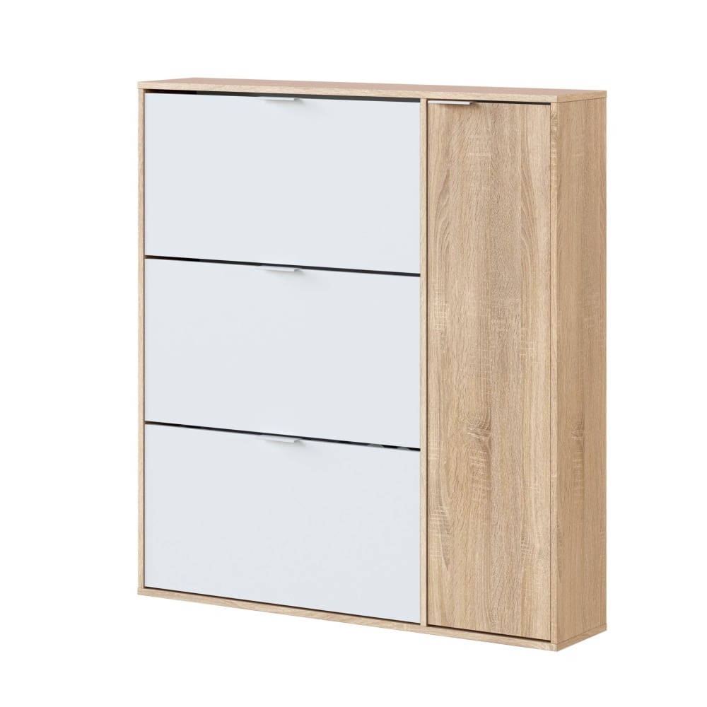 wohnli-moebel-suche-M22016308 Wohnli Möbelsuche - Schuhmöbel 3 Klappen und 1 Tür L106 cm - Eichendekor und Weiß