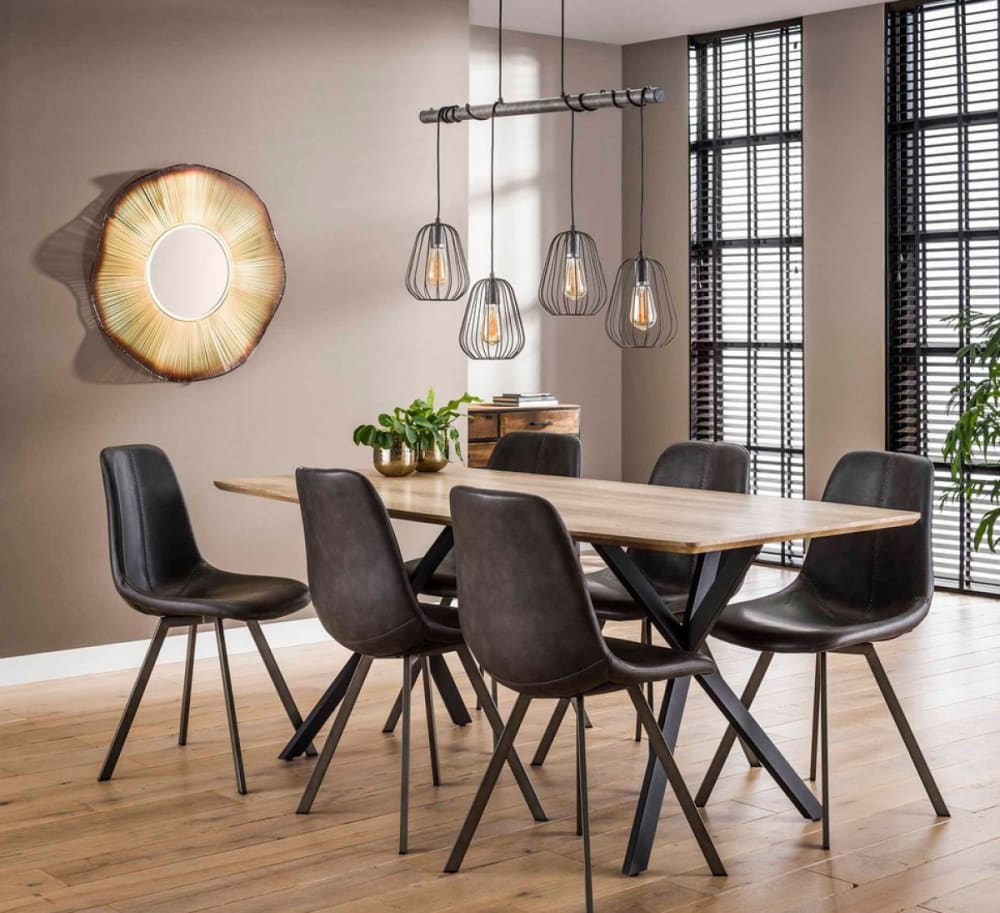 Esstisch mit gealterter Eiche und schwarzem Stahl 160x76x90cm Holz Braun Mathi Design Möbel Esszimmermöbel Esstische