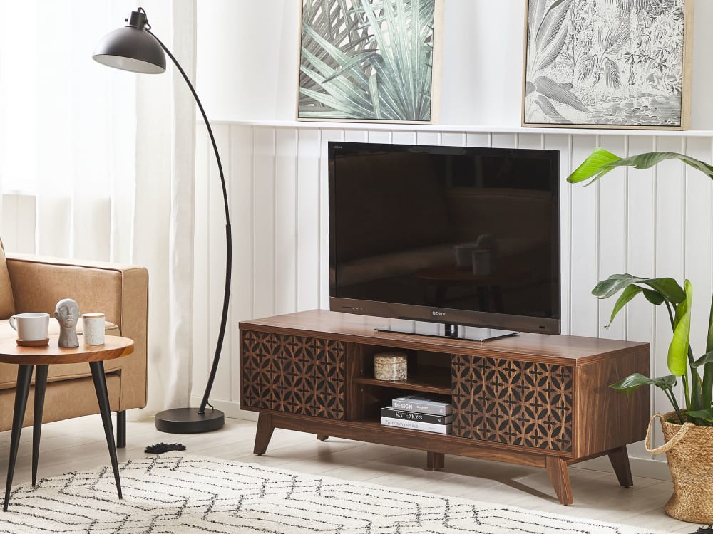wohnli-moebel-suche-M22023757-1 TV-Möbel Dunkelbraun 40x45x140cm Spanplatte Braun Beliani Möbel Wohnzimmermöbel TV-Möbel