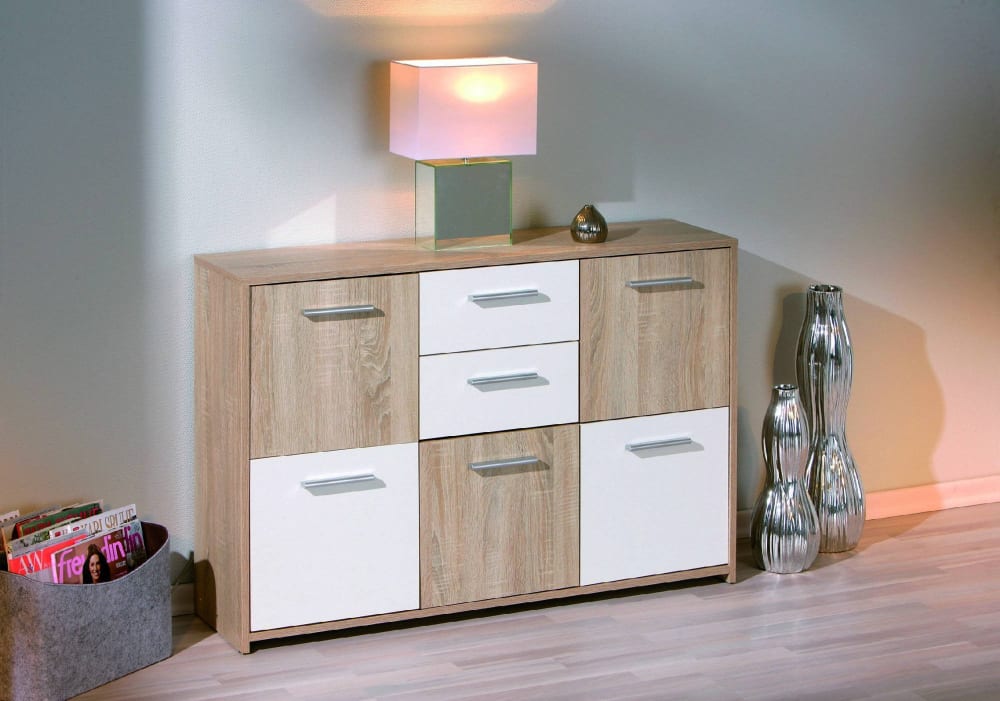 Kommode Holzeffekt weiß 120x30 cm 115x77x30cm Holz Braun Dmora Möbel Esszimmermöbel Sideboards, Highboards & niedrige Anrichten