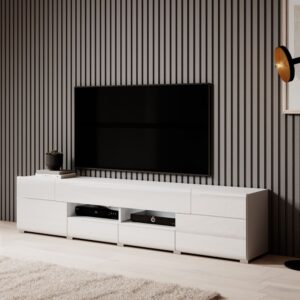 TV-Möbel mit 2 Schubladen und 2 Türen, Weiß, 208cm 208x47x39cm Spanplatte Weiß Petits meubles Möbel Wohnzimmermöbel TV-Möbel
