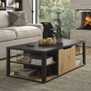 Couchtisch BUXTON mit zentralem Stauraum - Eichenoptik Dekor 110x38x60cm Spanplatte Braun Diagone Möbel Wohnzimmermöbel Couchtische
