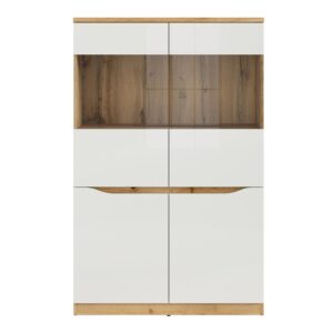 Geschirrschrank mit 2 Türen, Weiß und Holzoptik, 142cm 90x142x40cm Spanplatte Weiß Petits meubles Möbel Esszimmermöbel Vitrine und Vitrinenschrank