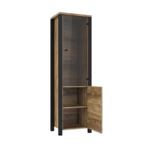 Geschirrschrank mit 2 Türen, Holzoptik und Schwarz, 191cm 56x191x43cm Spanplatte Braun Petits meubles Möbel Esszimmermöbel Vitrine und Vitrinenschrank