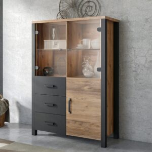 wohnli-moebel-suche-M22029117-1 3-türige Kommode mit 3 Schubladen Laminierte Spanplatten Holz 101x146x43cm Spanplatte Schwarz Petits meubles Möbel Esszimmermöbel Geschirrschränke