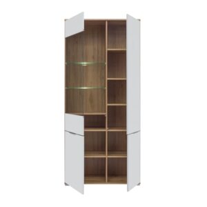 Geschirrschrank mit 4 Türen, Weiß und Holzoptik, 195cm 90x195x41cm Spanplatte Weiß Petits meubles Möbel Esszimmermöbel Geschirrschränke