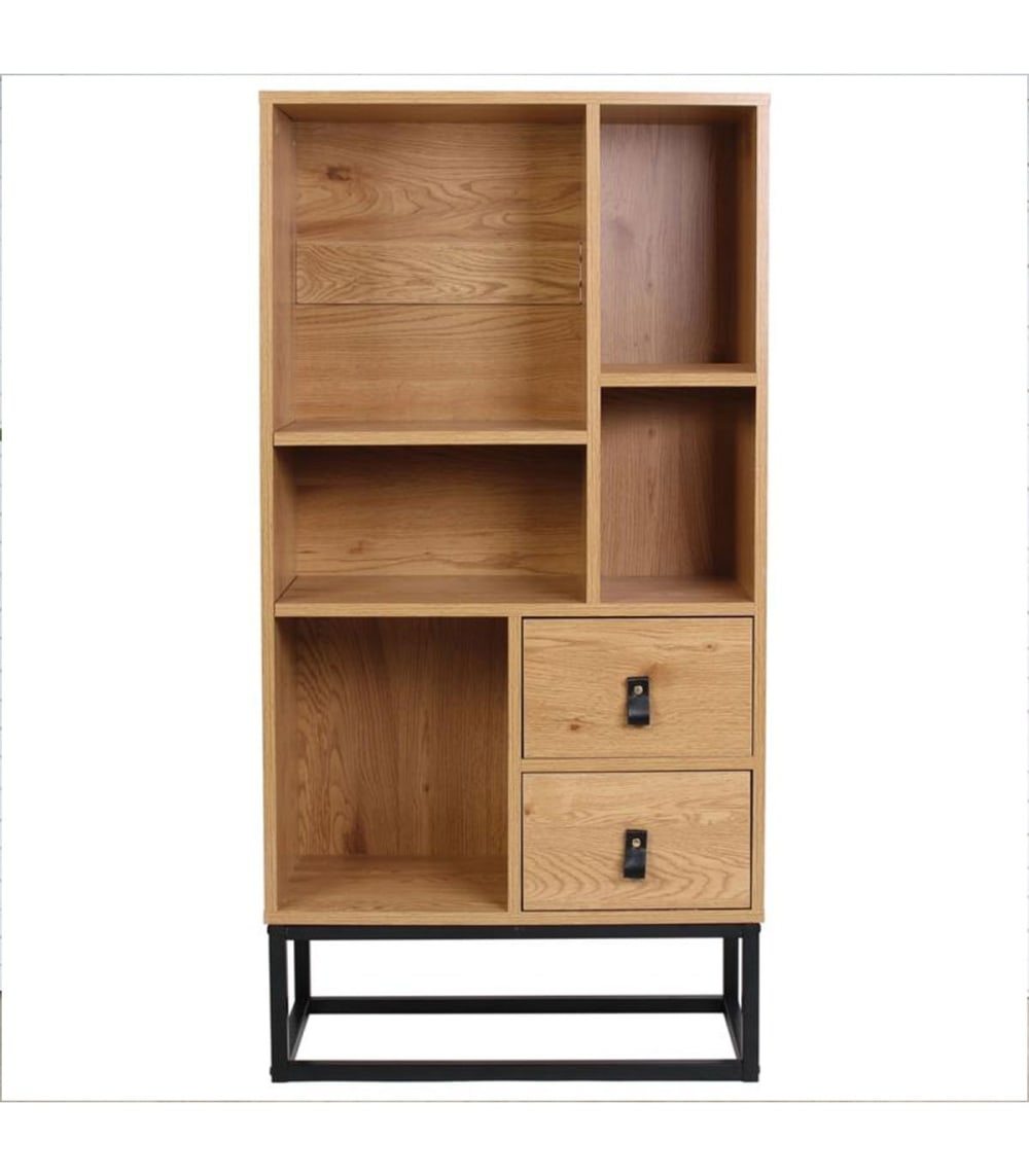 Bücherregal mit 2 Schubladen 5 Ablagen H120 cm - Dekor Heller Holz 66x120x29cm Spanplatte Beige Calicosy Möbel Wohnzimmermöbel Bücherregale