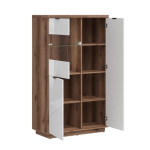wohnli-moebel-suche-M22033685-1 3-türige Vitrine Melaminierte Holzplatten Weiß und Holz 94x157x43cm Spanplatte Weiß Petits meubles Möbel Esszimmermöbel Vitrine und Vitrinenschrank