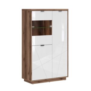 Wohnli Möbelsuche - 3-türige Vitrine Melaminierte Holzplatten Weiß und Holz