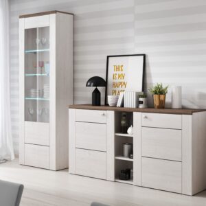 wohnli-moebel-suche-M22033768-1 2-türiges Sideboard Spanplatten Holz und Weiß 155x85x37cm Spanplatte Weiß Petits meubles Möbel Esszimmermöbel Sideboards, Highboards & niedrige Anrichten