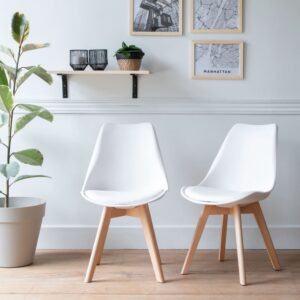 wohnli-moebel-suche-M22036690-1 2er Set Stühle im skandinavischen Stil in Weiß und Buchenholz 52x81x49cm PP - Polypropylen Weiß Happy Garden Möbel Esszimmermöbel Stühle