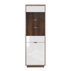 wohnli-moebel-suche-M22036902-1 Geschirrschrank mit 2 Türen, Weiß und Holzoptik, 201cm 64x201x43cm Spanplatte Weiß Petits meubles Möbel Esszimmermöbel Vitrine und Vitrinenschrank