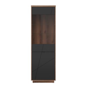 Geschirrschrank mit 2 Türen, Schwarz und Holzoptik, 201cm 64x201x43cm Spanplatte Schwarz Petits meubles Möbel Esszimmermöbel Vitrine und Vitrinenschrank