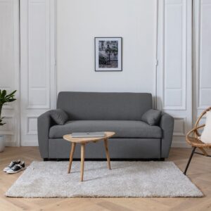 3-Sitzer Schlafsofa aus grauem Stoff 169x85x93cm Stoff Grau Happy Garden Sofas und Sessel Sofas Schlafsofas