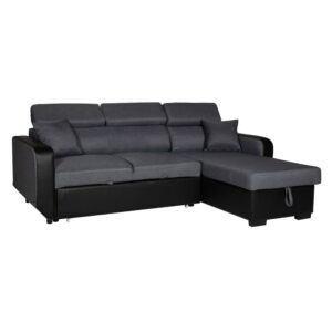 Wohnli Möbelsuche - 3-Sitzer-Sofa mit grau meliertem Stoff in schwarzem Simili-Look