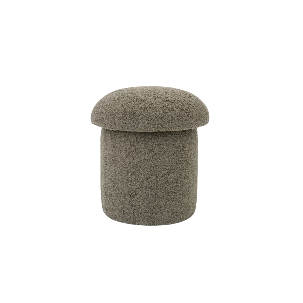 Wohnli Möbelsuche - Pilzförmiger Pouf mit Bezug aus braunem Bouclé-Frottee