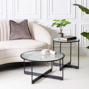 Runder Tisch aus schwarzem Eisen und Glas 70x35x70cm Metall Schwarz RNT by Really Nice Things Möbel Wohnzimmermöbel Couchtische