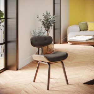 wohnli-moebel-suche-M22041495-1 Schwarzer PU-Stuhl mit gebogenen Holzbeinen 52x79x42cm Holz Schwarz Maison Pavane Möbel Esszimmermöbel Stühle