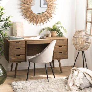 Schreibtisch mit 6 Schubladen aus Tannenholz 128x77x57cm Holz Braun MACABANE Möbel Büromöbel Schreibtische