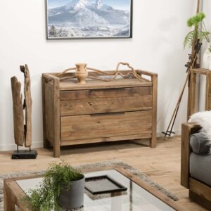 Kommode mit 2 Schubladen aus recycelter Kiefer und Metallgriffen 120x85x48cm Holz Braun MACABANE Möbel Schlafzimmermöbel Kommoden