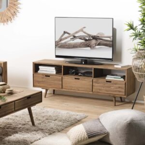 wohnli-moebel-suche-M22042050-1 TV-Möbel mit 3 Schubladen und 3 Fächern aus Tannenholz 165x60x40cm Holz Braun MACABANE Möbel Wohnzimmermöbel TV-Möbel