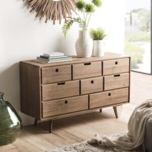 Kommode mit 8 Schubladen aus Tannenholz 120x72x40cm Holz Braun MACABANE Möbel Schlafzimmermöbel Kommoden
