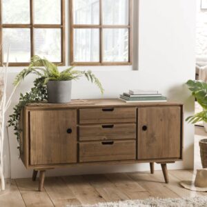 Sideboard mit 2 Türen und 3 Schubladen aus Tannenholz 110x58x40cm Holz Braun MACABANE Möbel Esszimmermöbel Sideboards, Highboards & niedrige Anrichten
