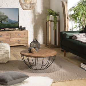 Couchtisch in Schalenform aus recyceltem Teakholz und Metall L80 80x35x80cm Holz Braun MACABANE Möbel Wohnzimmermöbel Couchtische