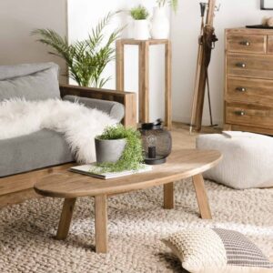 Ovaler Couchtisch aus recycelter Kiefer L139 139x36x60cm Holz Braun MACABANE Möbel Wohnzimmermöbel Couchtische