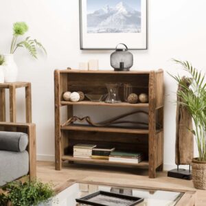 wohnli-moebel-suche-M22042127-1 Dreistufiges Regal aus recycelter Kiefer 106x104x36cm Holz Braun MACABANE Möbel Wohnzimmermöbel Regale